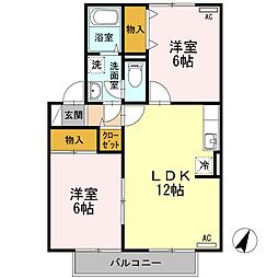 クレールコートB 2LDKの間取図画像