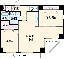 ペコラ広小路 8階2LDKの間取り