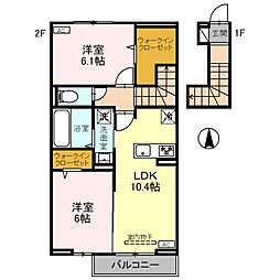 JR上越線 井野駅 3.4kmの賃貸アパート 2階2LDKの間取り