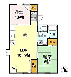 冬築タウン　D棟 1階2LDKの間取り