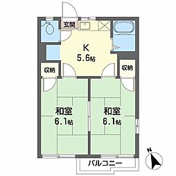嶋田ハイツ筑摩 2Kの間取図画像