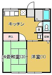 ウインドミル 2階2DKの間取り