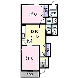アンソレイエメゾンB 2DKの間取図画像