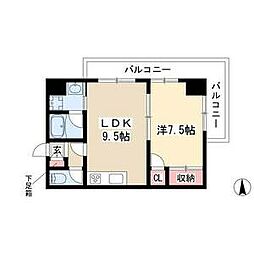 ゴールドハイツ渡辺 1LDKの間取図画像
