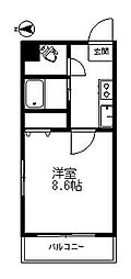 リバティ西新館 1Kの間取図画像