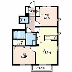 カーサゼルコバ 2LDKの間取図画像