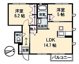 パールハイツJ 2LDKの間取図画像