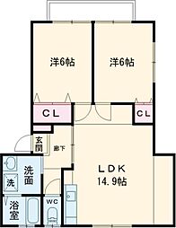 ラ・メゾン天神II 1階2LDKの間取り