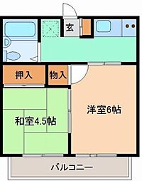 上毛電気鉄道 西桐生駅 徒歩33分の賃貸アパート 1階2Kの間取り