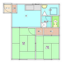 あけぼのハイツ 1階2Kの間取り