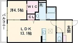 熊本県菊池市赤星の賃貸アパート 1階1LDKの間取り