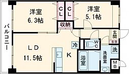 ルーカス長崎諫早I 2階2LDKの間取り
