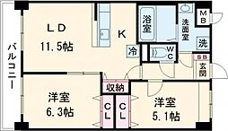 ルーカス長崎諫早I 2階2LDKの間取り