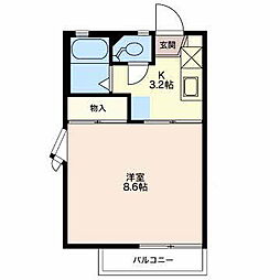 ラプラス平林 2階1Kの間取り