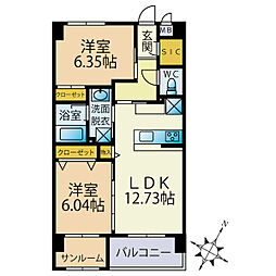 JR筑肥線 波多江駅 徒歩13分の賃貸マンション 6階2SLDKの間取り