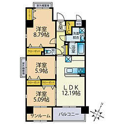 JR筑肥線 波多江駅 徒歩13分の賃貸マンション 4階3SLDKの間取り