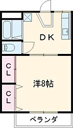 リベールM 2階1Kの間取り