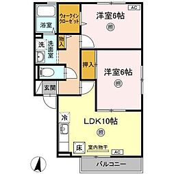 プラシード　C棟 1階2LDKの間取り