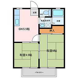 ゾンネハイムI 2階2DKの間取り
