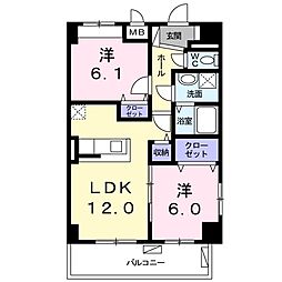 コンフォールシュー 2LDKの間取図画像