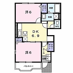 Kフラット花畑 2DKの間取図画像