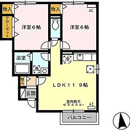 サンライズヒルズ　D棟 1階2LDKの間取り