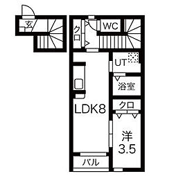 エスポワール宮内 1LDKの間取図画像