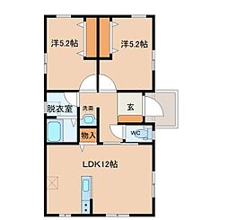 JR東北本線 大河原駅 徒歩20分の賃貸一戸建て 1階2LDKの間取り