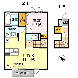 ロジュマンシュシュB 1LDKの間取図画像