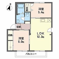 ディアスいすよＤ 2階2LDKの間取り