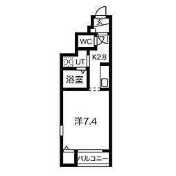 クレアB 1Kの間取図画像
