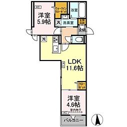 セレスティア六町II 2階2LDKの間取り
