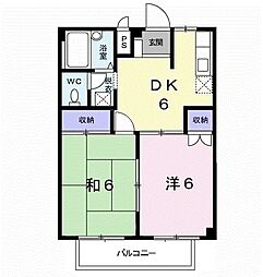 畠田ハイツ 2階2DKの間取り