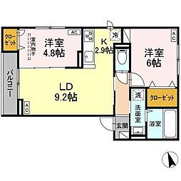 ＤーＲＯＯＭ小田原8丁目I 3階2LDKの間取り