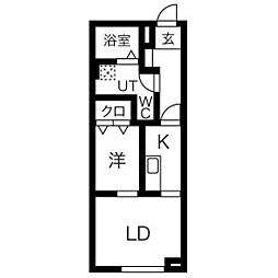 メリディアン川平伍番館 1階1LDKの間取り