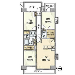 コスモ菊川参番館 3階3LDKの間取り
