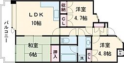 JR鹿児島本線 上熊本駅 徒歩3分の賃貸マンション 7階3LDKの間取り