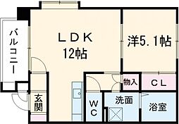 ステージア12　Ｂ棟 1階1LDKの間取り