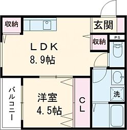 JR豊肥本線 肥後大津駅 6.7kmの賃貸アパート 1階1LDKの間取り