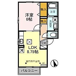 レスプランドールII 1階1LDKの間取り