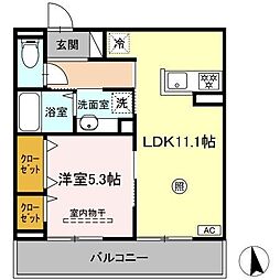 JR山陽本線 海田市駅 徒歩13分の賃貸アパート 3階1LDKの間取り