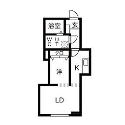 メリディアン多賀城笠神壱番館 1階1LDKの間取り