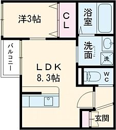 JR豊肥本線 光の森駅 徒歩35分の賃貸アパート 1階1LDKの間取り