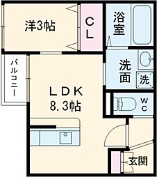 JR豊肥本線 光の森駅 徒歩35分の賃貸アパート 2階1LDKの間取り