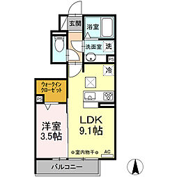 カメリア・ウサ 1LDKの間取図画像
