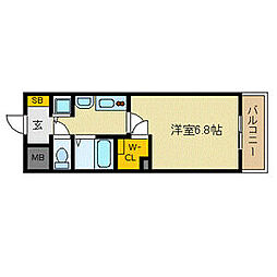 プレサンス泉セントマーク 1Kの間取図画像