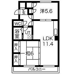 ル・ボア大黒平尾A 2LDKの間取図画像