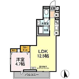 スピアナート北石堂 2階1LDKの間取り