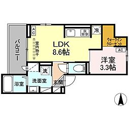 パークサウス栗田 2階1LDKの間取り