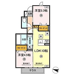 プレジール 1階2LDKの間取り